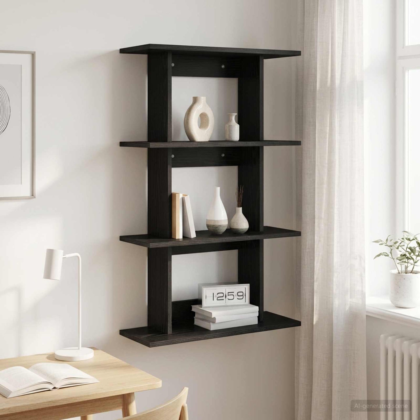 Wandplank Muurmontage Zwart eiken 56 x 20 x 90 cm Bewerkt hout