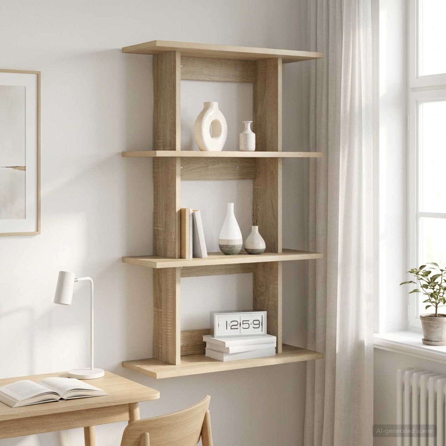 Wandplank Muurmontage Sonoma Eiken 56 x 20 x 90 cm Bewerkt hout