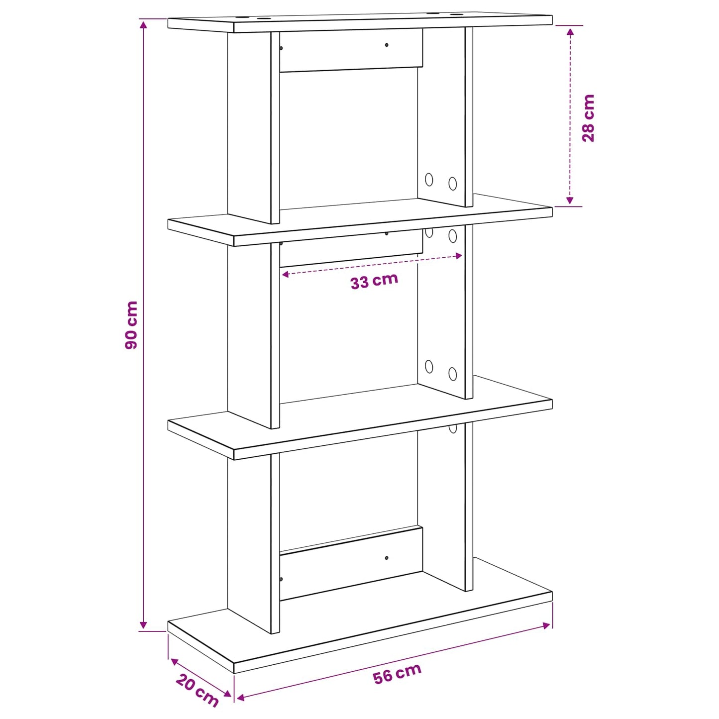 Wandplank Muurmontage Bruin 56 x 20 x 90 cm Bewerkt hout