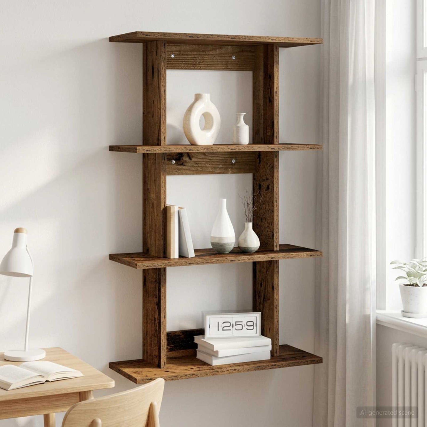 Wandplank Muurmontage Oud hout 56 x 20 x 90 cm Bewerkt hout