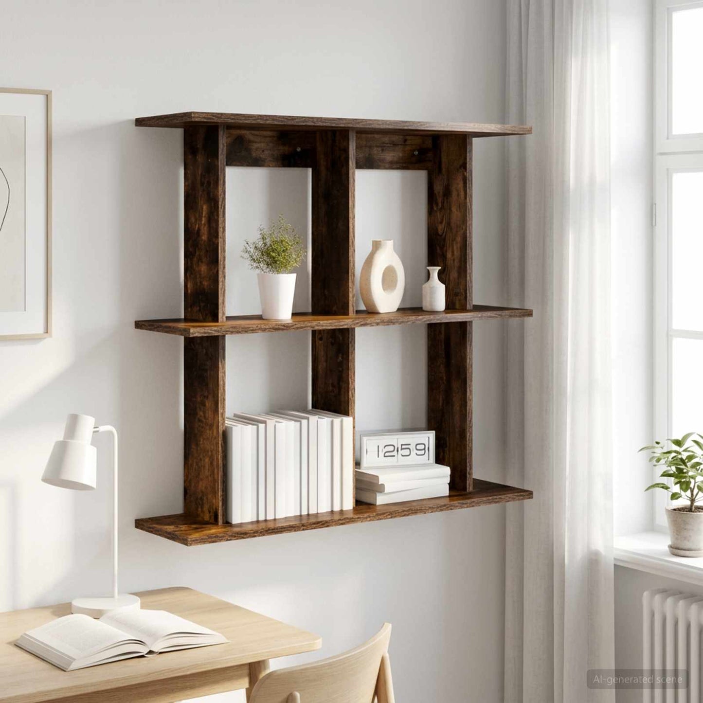 Wandplank Muurmontage Gerookt eiken 80 x 20 x 75 cm
