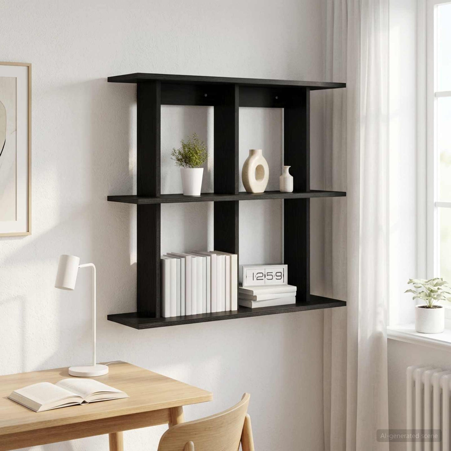 Wandplank Muurmontage Zwart eiken 100 x 20 x 75 cm Bewerkt hout