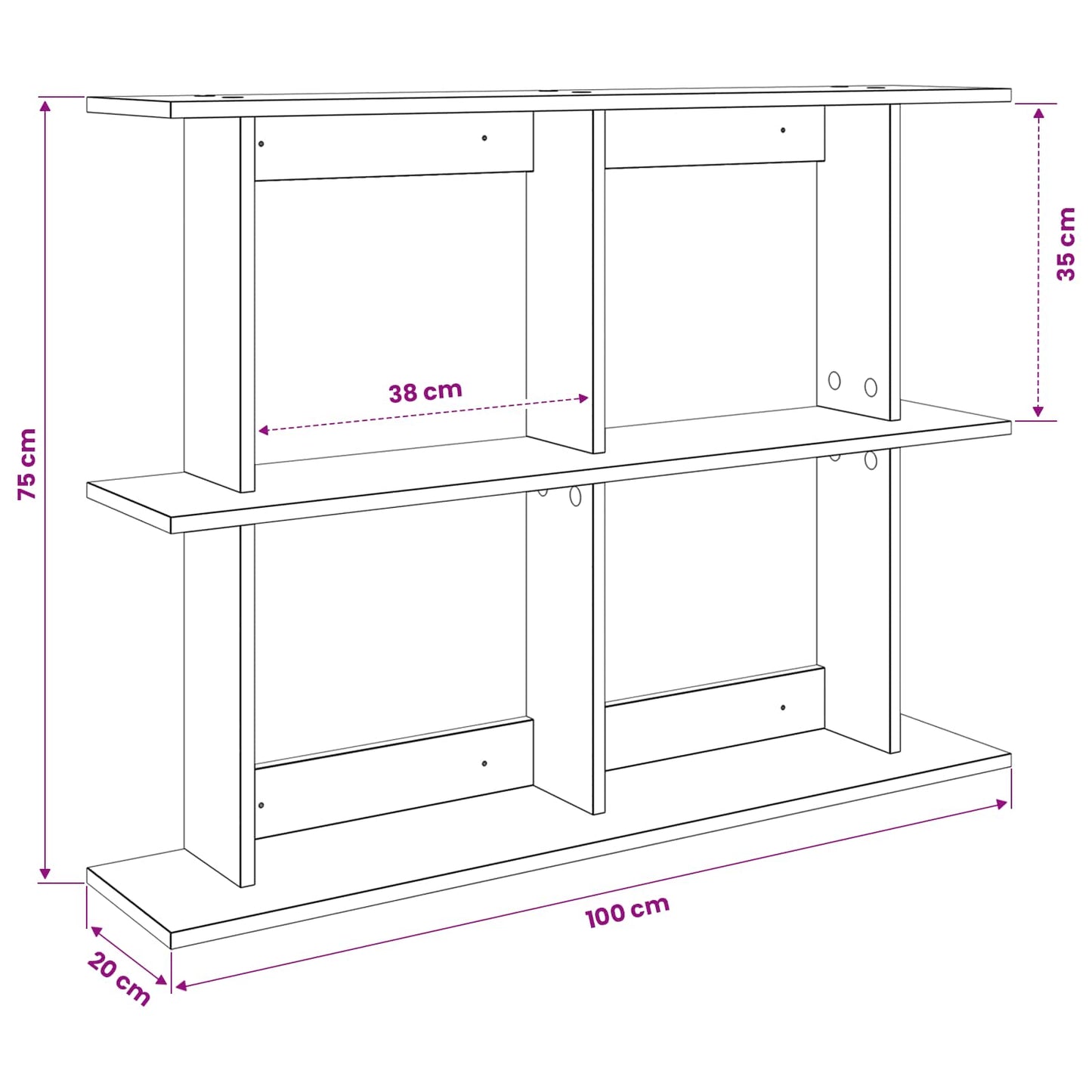 Wandplank Muurmontage Zwart eiken 100 x 20 x 75 cm Bewerkt hout