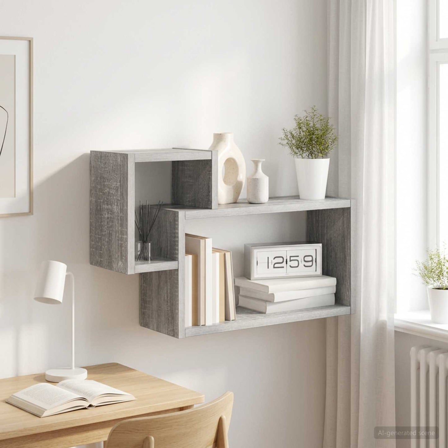 Wandplank Muurmontage Grijs Sonoma 55 x 15 x 35 cm Bewerkt hout