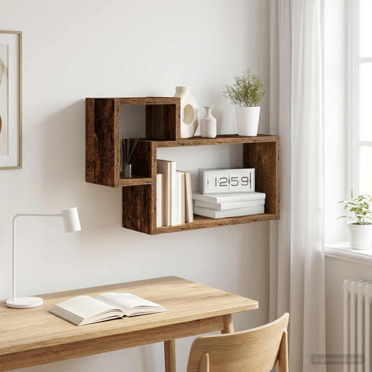 Wandplank Muurmontage Oud hout 55 x 15 x 35 cm Bewerkt hout is nu te koop bij PeponiXL, paradijselijk wonen!