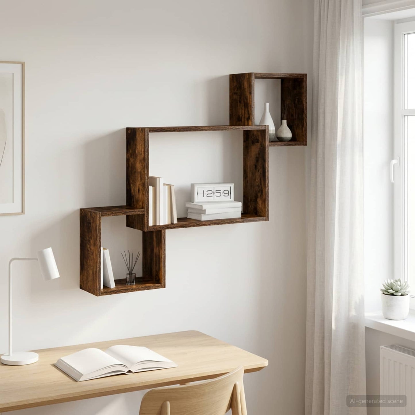 Wandplank Muurmontage Gerookt eiken 91,5 x 15 x 76 cm