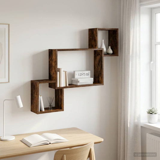 Wandplank Muurmontage Gerookt eiken 91,5 x 15 x 76 cm is nu te koop bij PeponiXL, paradijselijk wonen!