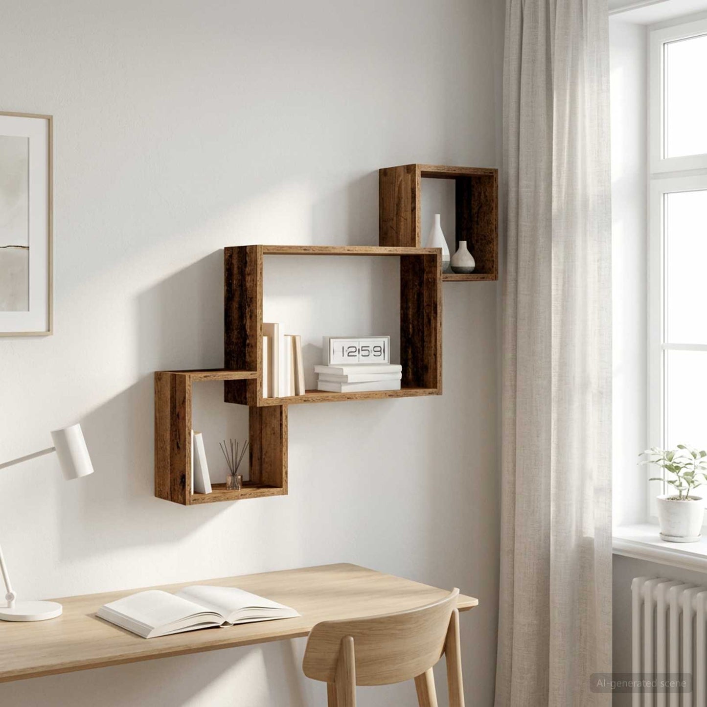 Wandplank Muurmontage Oud hout 91,5 x 15 x 76 cm Bewerkt hout