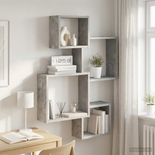 Wand Cube Planken Muurmontage Betongrijs 64 x 13,5 x 91,5 cm is nu te koop bij PeponiXL, paradijselijk wonen!