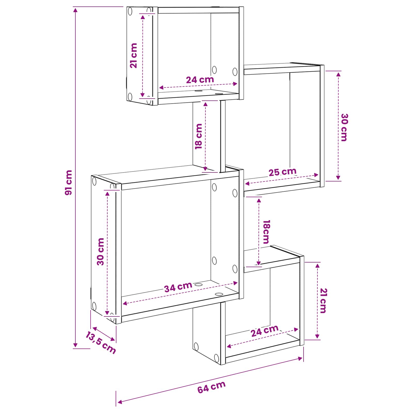 Wand Cube Planken Muurmontage Betongrijs 64 x 13,5 x 91,5 cm is nu te koop bij PeponiXL, paradijselijk wonen!