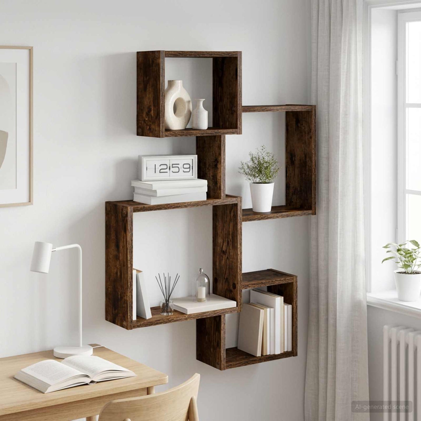 Wand Cube Planken Muurmontage Gerookt eiken 64 x 13,5 x 91,5 cm