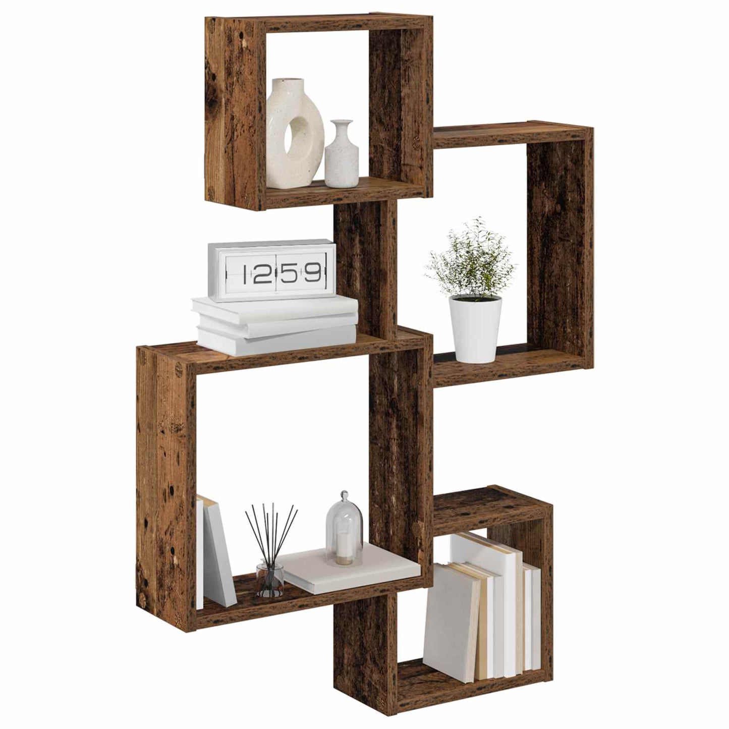 Wand Cube Planken Muurmontage Oud hout 64 x 13,5 x 91,5 cm