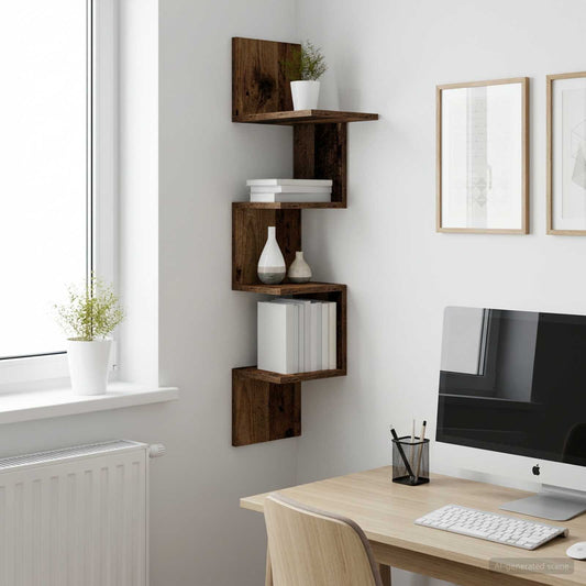 Wandplank Muurmontage Oud hout 32 x 21 x 107 cm Bewerkt hout is nu te koop bij PeponiXL, paradijselijk wonen!