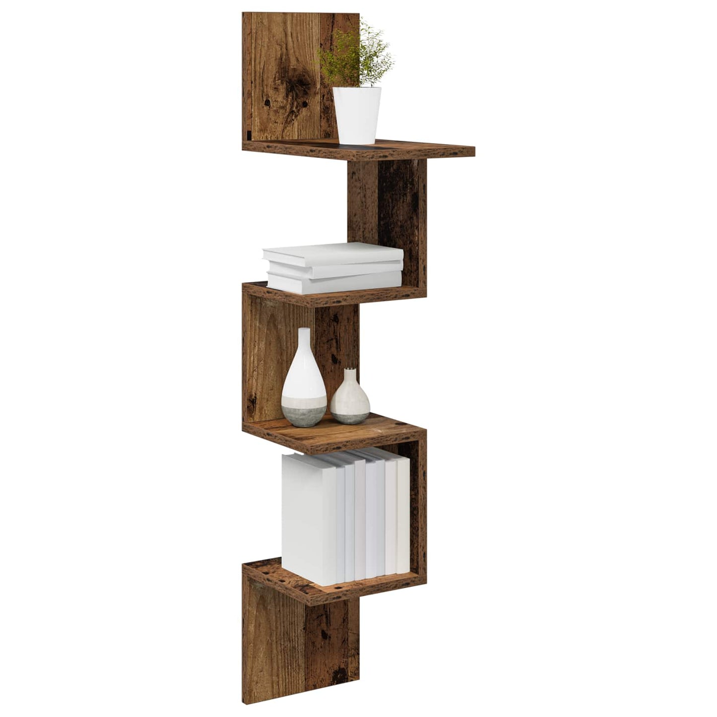 Wandplank Muurmontage Oud hout 32 x 21 x 107 cm Bewerkt hout