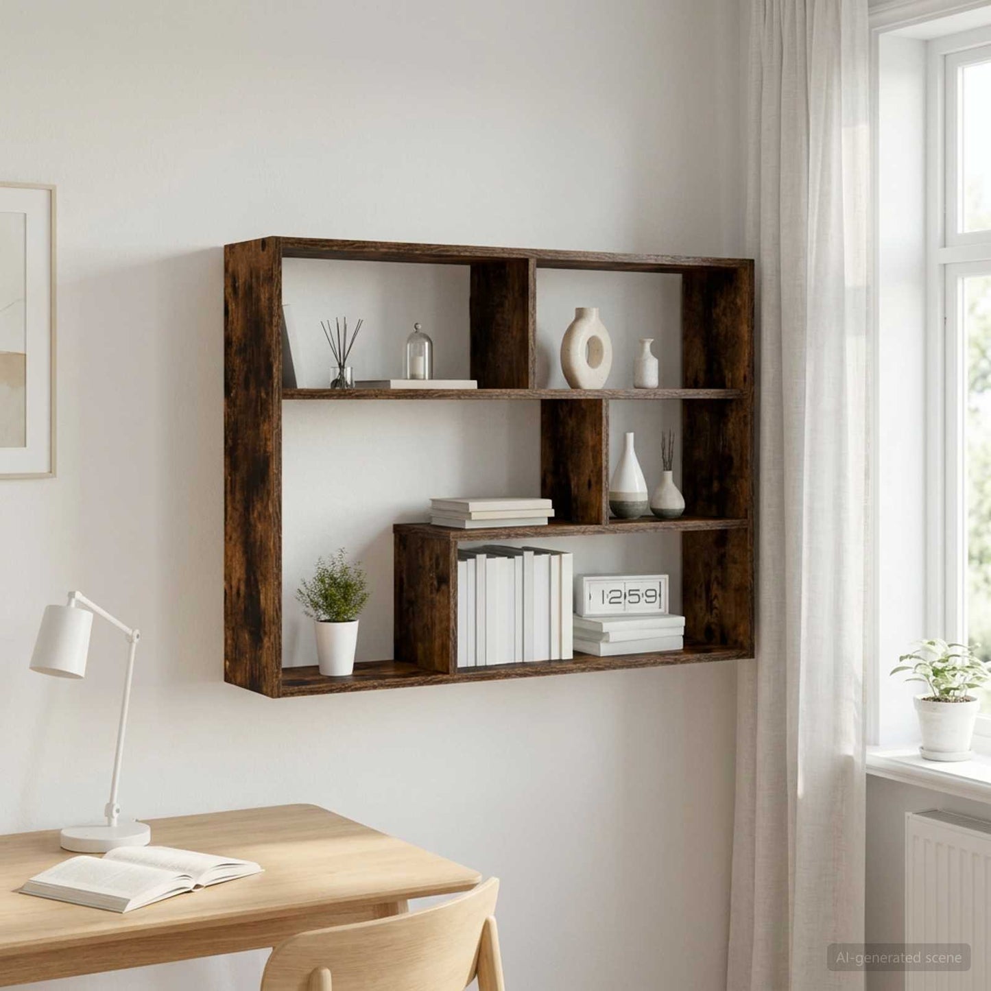 Wandplank Muurmontage Gerookt eiken 95 x 20 x 69,5 cm