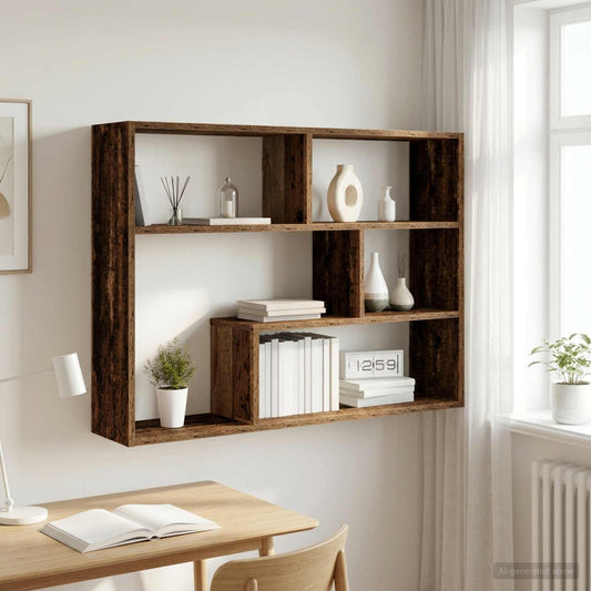 Wandplank Muurmontage Oud hout 95 x 20 x 69,5 cm Bewerkt hout is nu te koop bij PeponiXL, paradijselijk wonen!