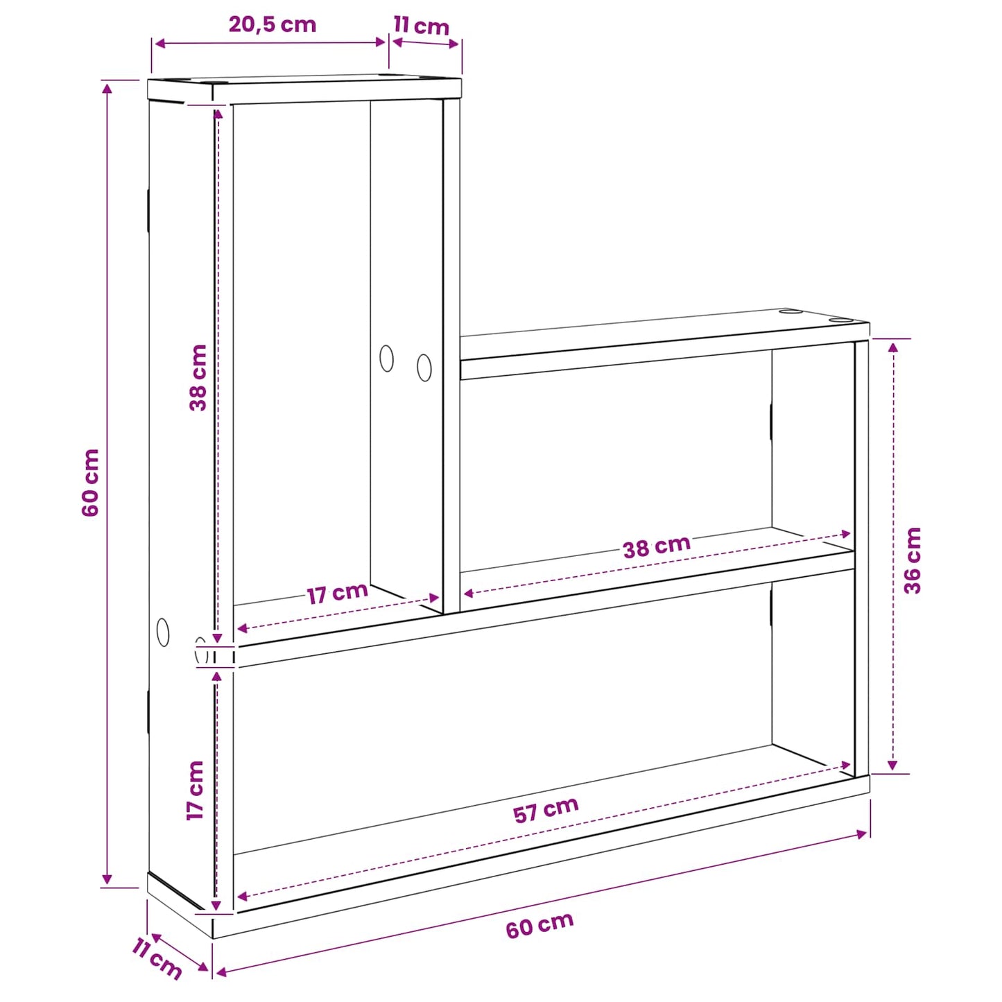 Wandplank Artisanaal eiken 60 x 11 x 60 cm Bewerkt hout