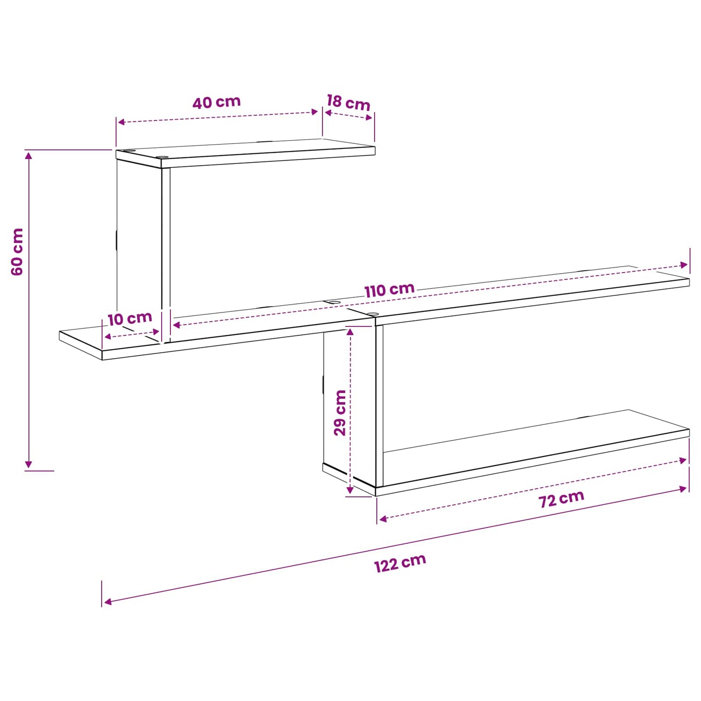 Wandplank Wit 122 x 18 x 60 cm Bewerkt hout