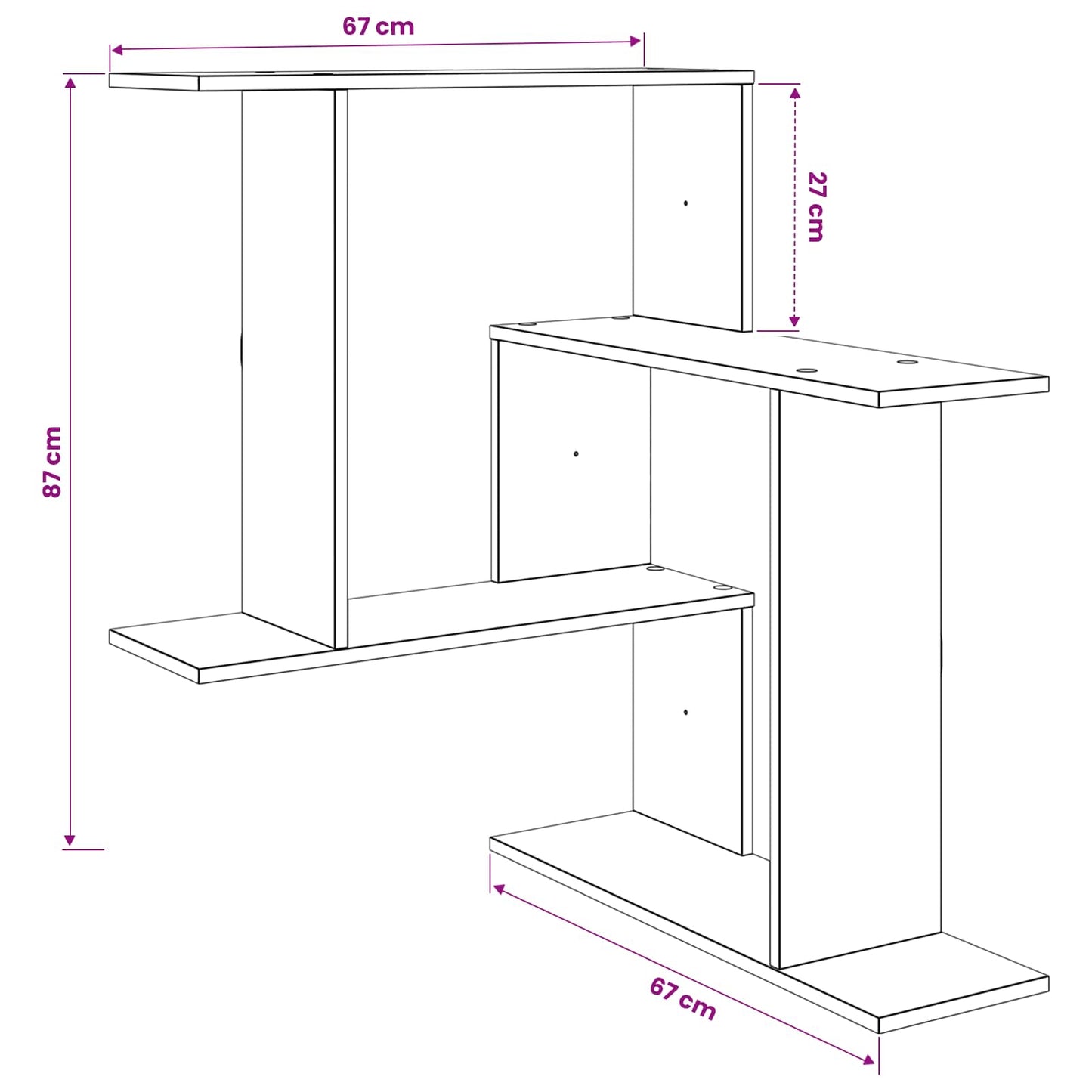 Wandplank Wit 67 x 67 x 87 cm Bewerkt hout