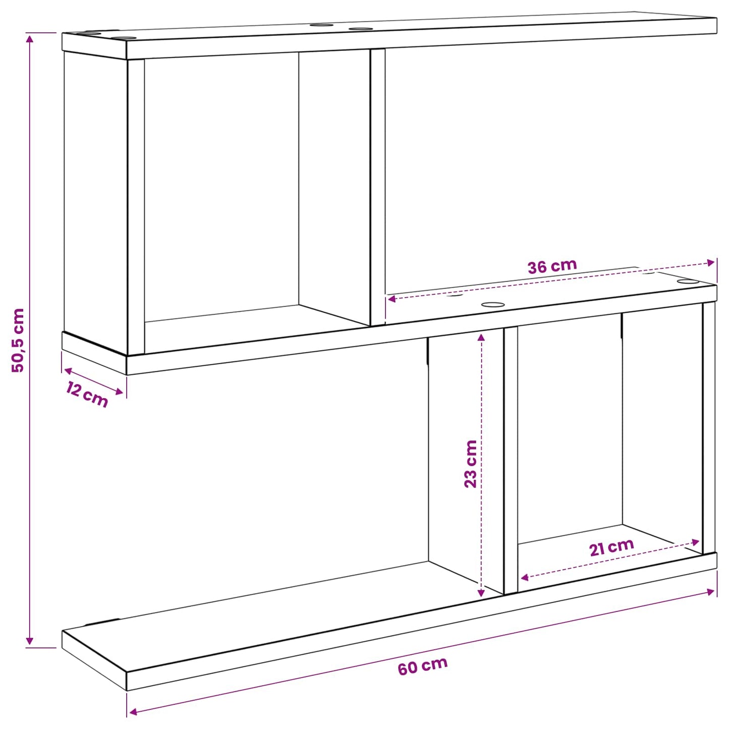 Wandplank Betongrijs 60 x 12 x 50,5 cm Bewerkt hout