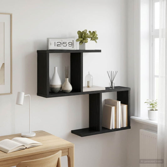 Wandplank Zwart eiken 60 x 12 x 50,5 cm Bewerkt hout is nu te koop bij PeponiXL, paradijselijk wonen!