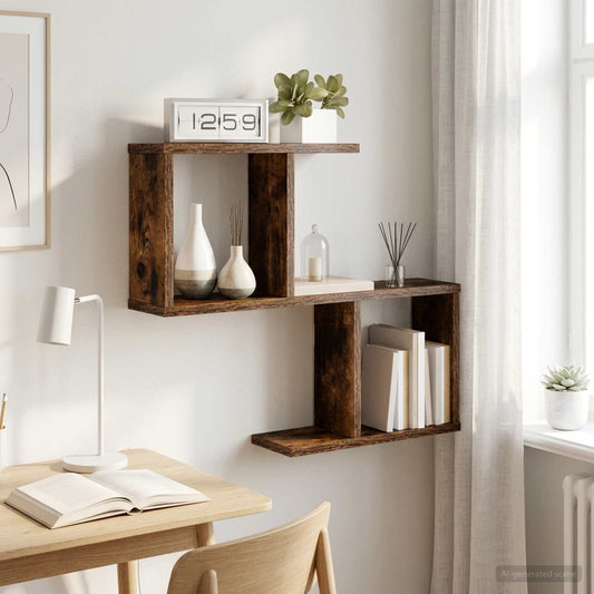 Wandplank Gerookt eiken 60 x 12 x 50,5 cm Bewerkt hout is nu te koop bij PeponiXL, paradijselijk wonen!