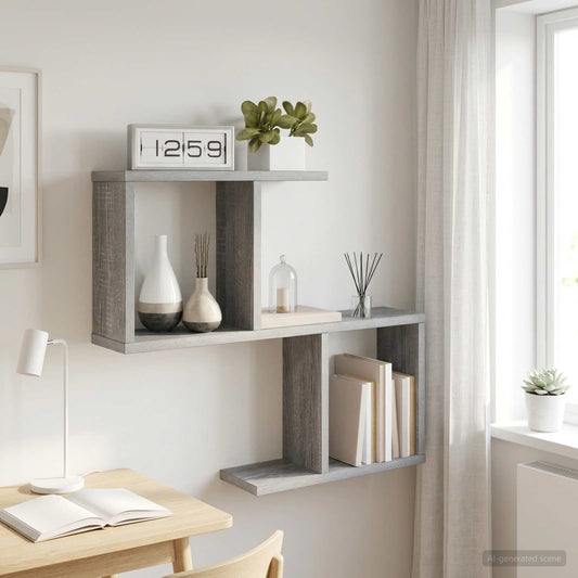 Wandplank Grijs Sonoma 60 x 12 x 50,5 cm Bewerkt hout is nu te koop bij PeponiXL, paradijselijk wonen!