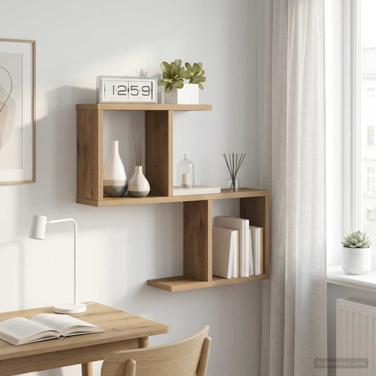 Wandplank Artisanaal eiken 60 x 12 x 50,5 cm Bewerkt hout is nu te koop bij PeponiXL, paradijselijk wonen!
