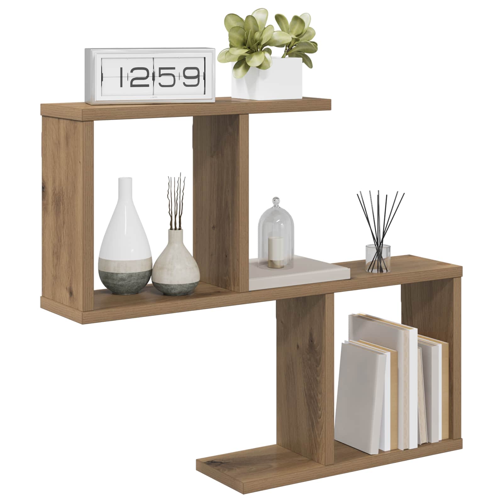 Wandplank Artisanaal eiken 60 x 12 x 50,5 cm Bewerkt hout is nu te koop bij PeponiXL, paradijselijk wonen!