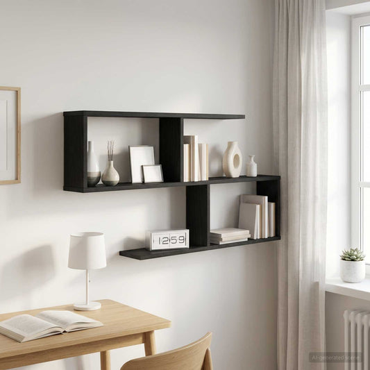 Wandplank Zwart eiken 100 x 12 x 50,5 cm Bewerkt hout is nu te koop bij PeponiXL, paradijselijk wonen!