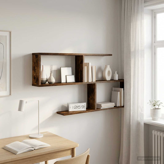 Wandplank Gerookt eiken 100 x 12 x 50,5 cm Bewerkt hout is nu te koop bij PeponiXL, paradijselijk wonen!