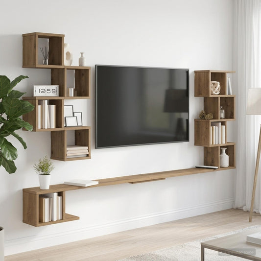 Vaste TV Plank Artisanaal eiken 200 x 15 x 94 cm Bewerkt hout is nu te koop bij PeponiXL, paradijselijk wonen!