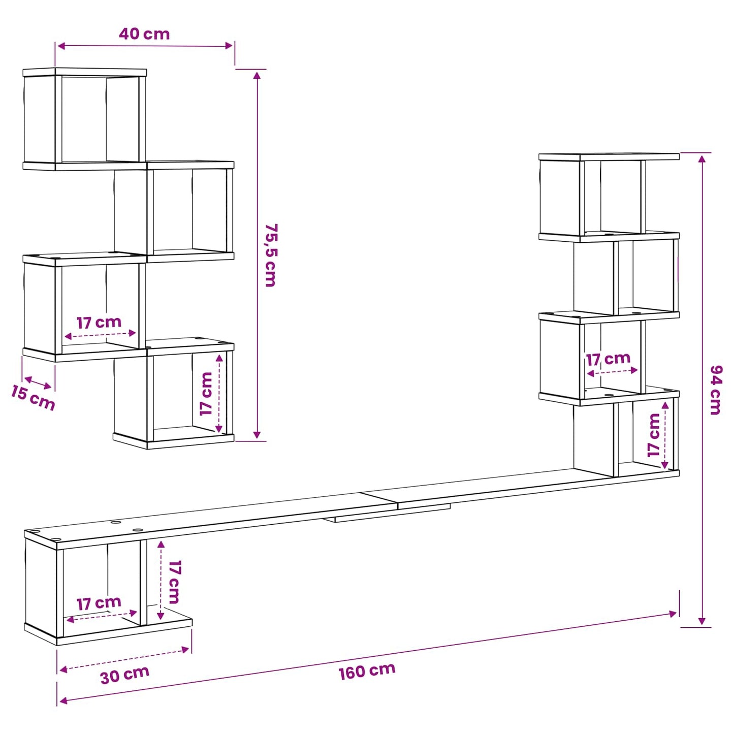 Vaste TV Plank Oud hout 160 x 15 x 94 cm Bewerkt hout