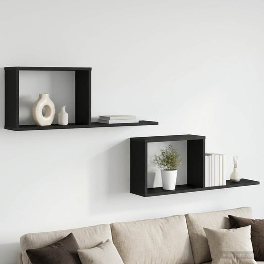 Zwevende schappen 2 pcs Zwart eiken 80 x 15 x 30 cm is nu te koop bij PeponiXL, paradijselijk wonen!