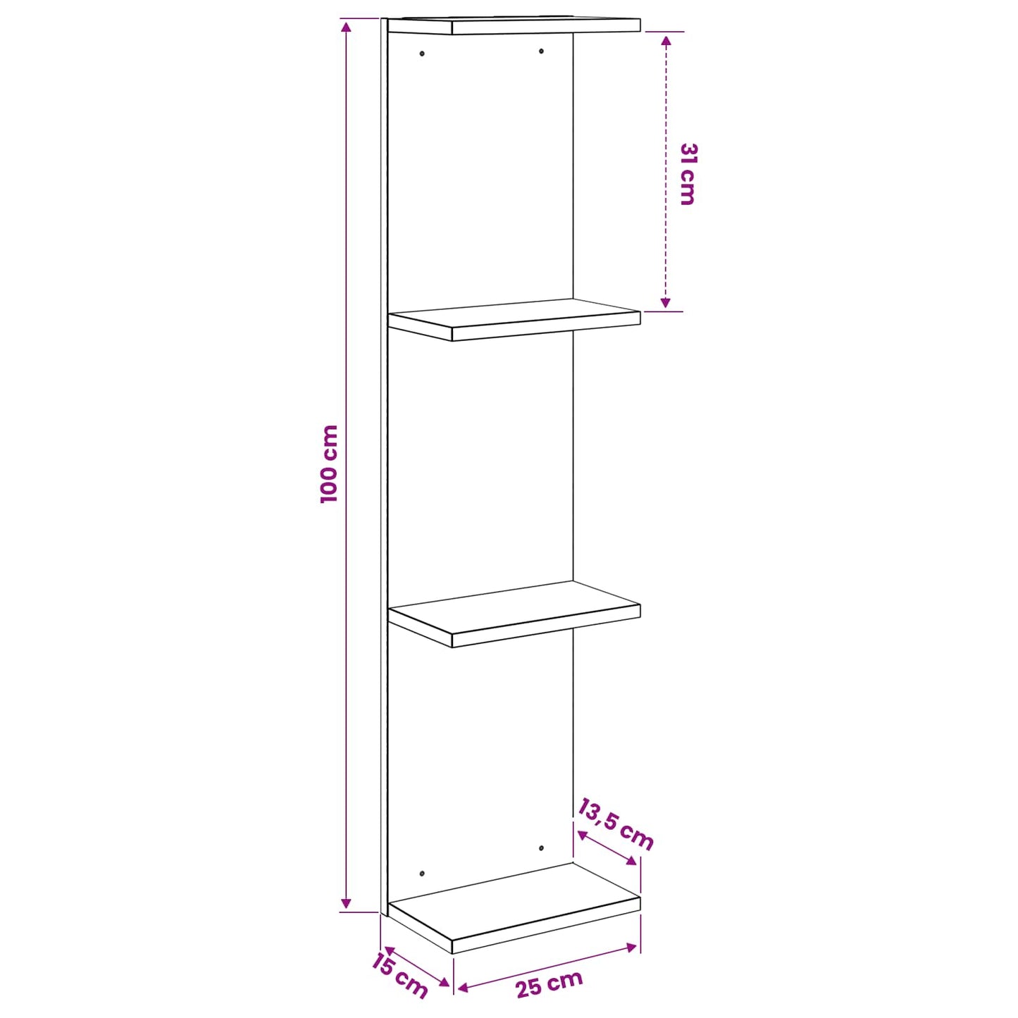 Wandplank 2 pcs Artisanaal eiken 25 x 15 x 100 cm Bewerkt hout
