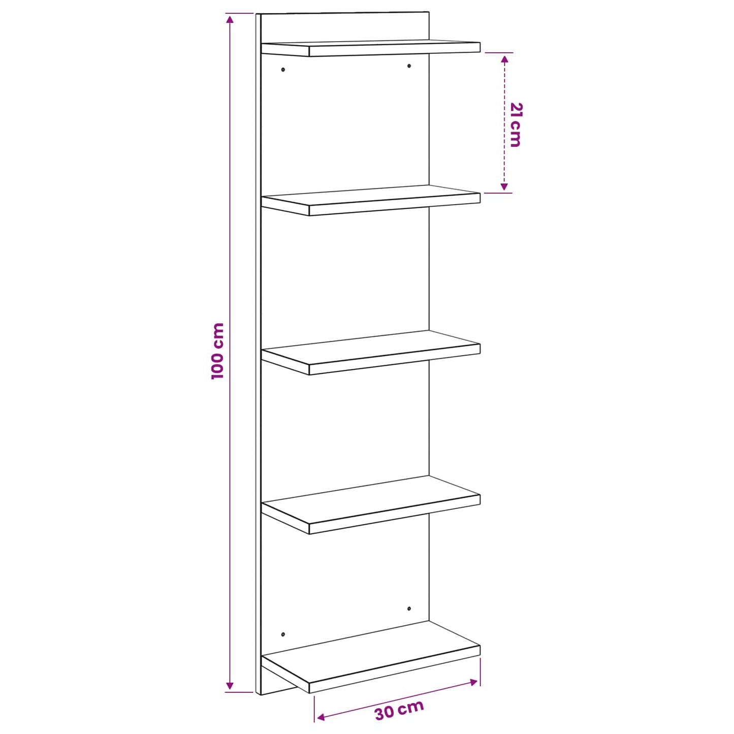 Wandplank Wit 30 x 15 x 100 cm Bewerkt hout