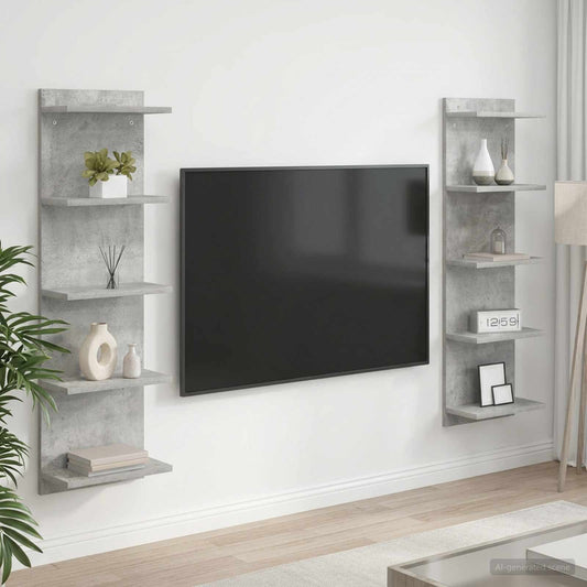 Wandplank 2 st Betongrijs 30 x 15 x 100 cm Bewerkt hout is nu te koop bij PeponiXL, paradijselijk wonen!