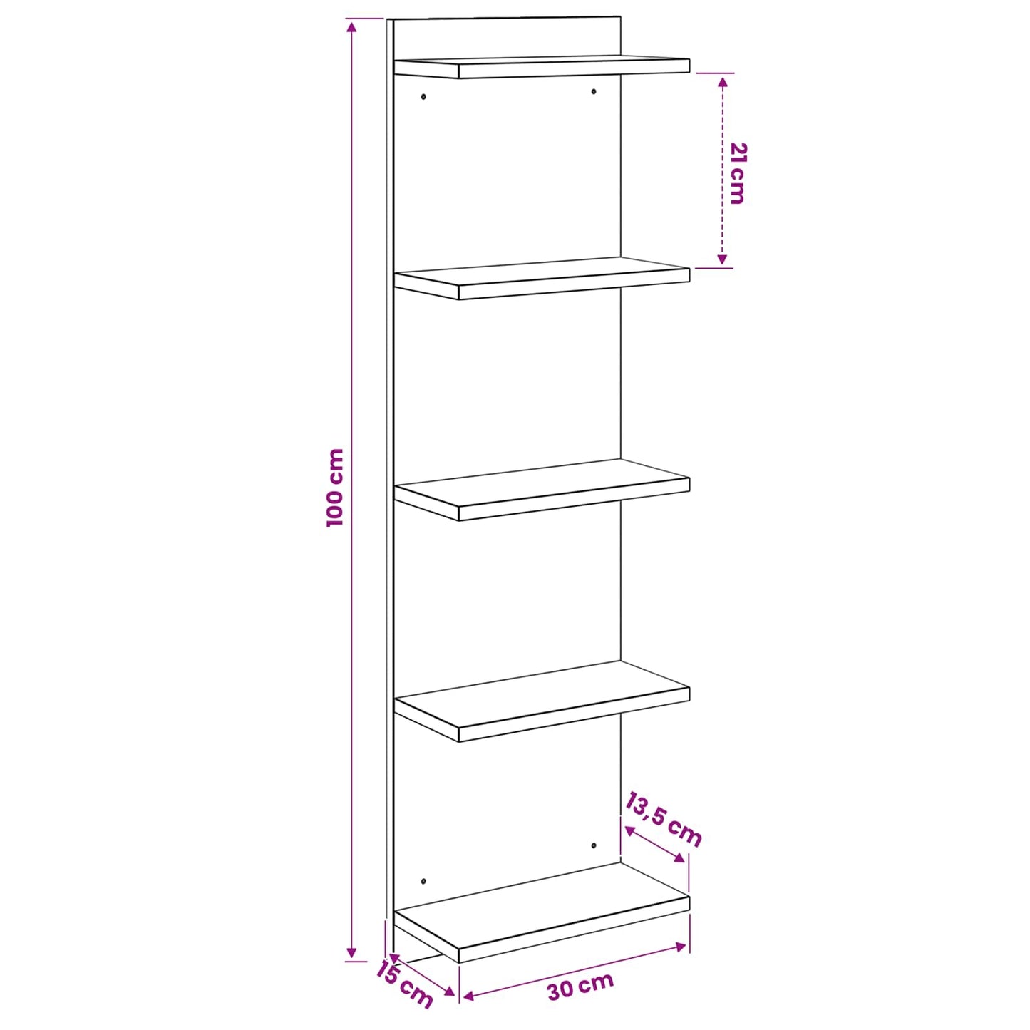 Wandplank Gerookt eiken 30 x 15 x 100 cm Bewerkt hout