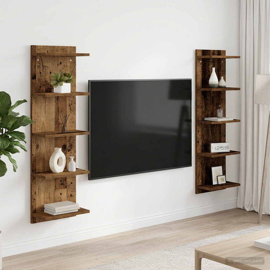 Wandplank 2 st Oud hout 30 x 15 x 100 cm Bewerkt hout is nu te koop bij PeponiXL, paradijselijk wonen!