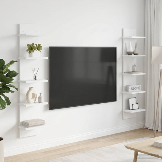 Wandplank 2 pcs Wit 22 x 15 x 100 cm Bewerkt hout is nu te koop bij PeponiXL, paradijselijk wonen!