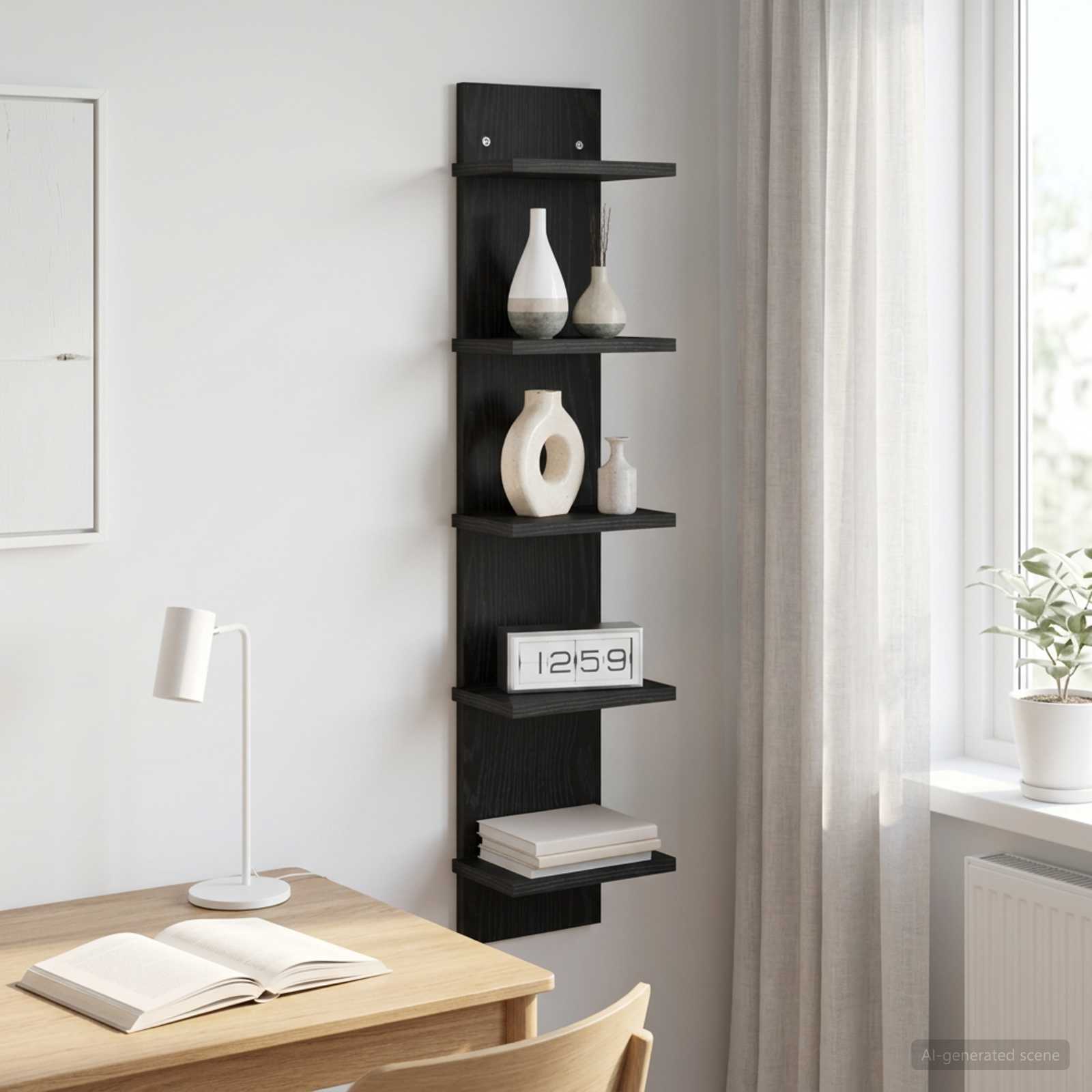 Wandplank Zwart eiken 22 x 15 x 100 cm Bewerkt hout is nu te koop bij PeponiXL, paradijselijk wonen!