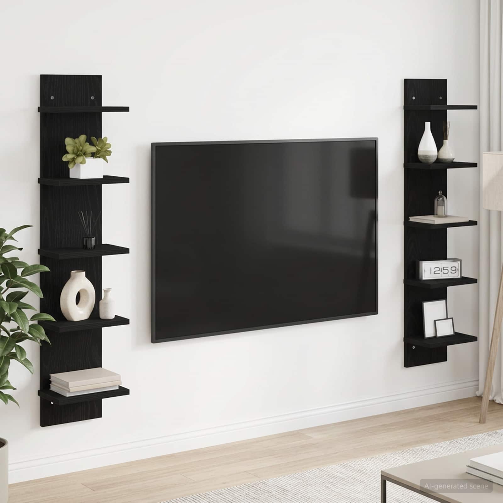 Wandplank 2 pcs Zwart eiken 22 x 15 x 100 cm Bewerkt hout is nu te koop bij PeponiXL, paradijselijk wonen!