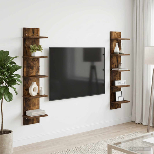 Wandplank 2 pcs Gerookt eiken 22 x 15 x 100 cm Bewerkt hout is nu te koop bij PeponiXL, paradijselijk wonen!