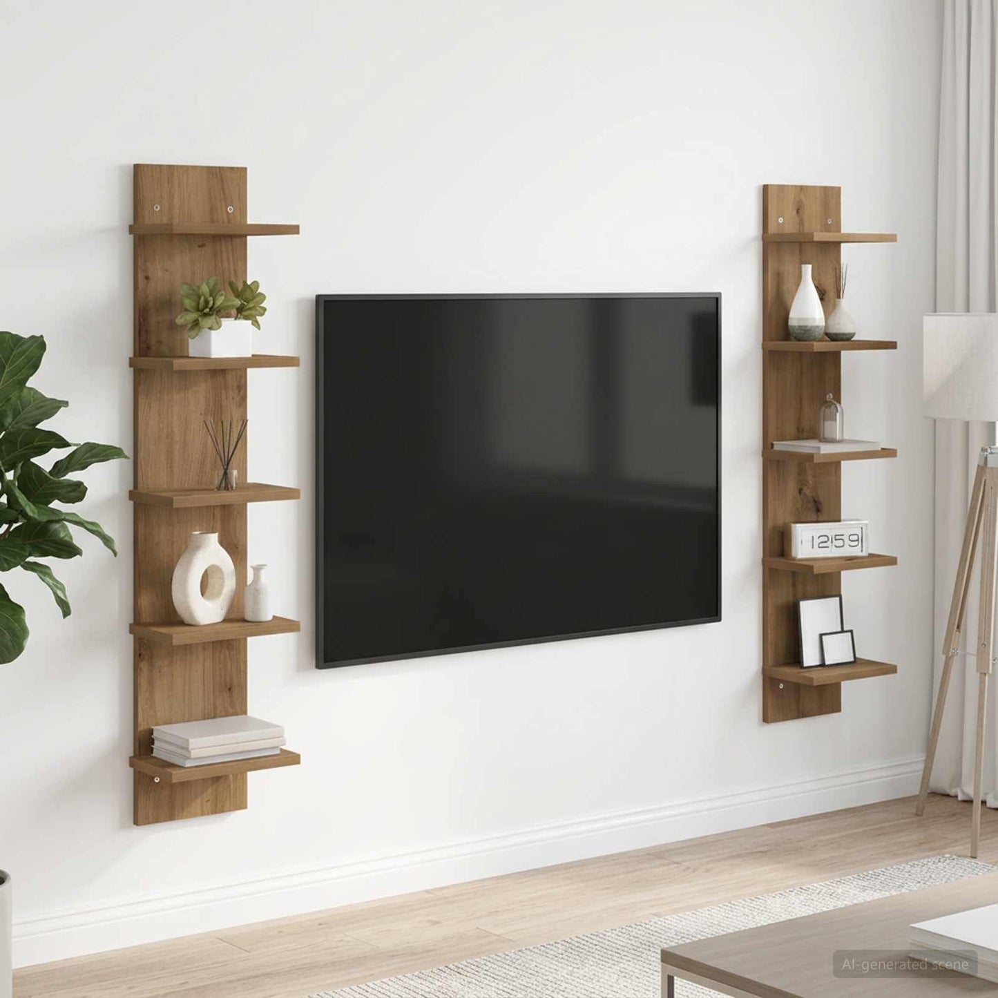 Wandplank 2 pcs Artisanaal eiken 22 x 15 x 100 cm Bewerkt hout