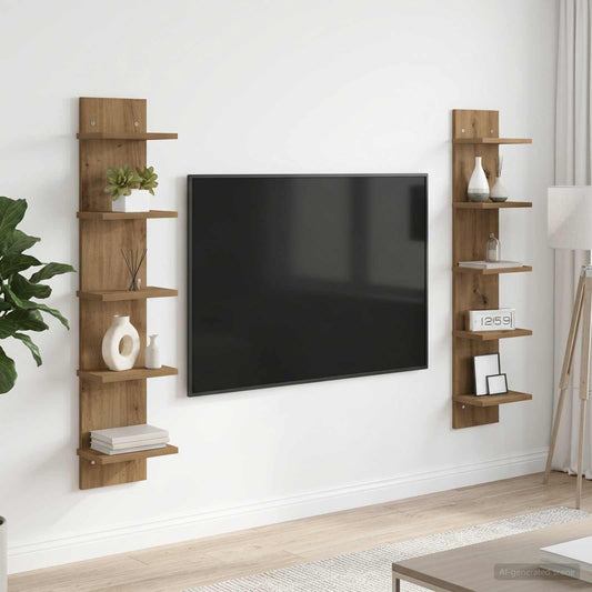 Wandplank 2 pcs Artisanaal eiken 22 x 15 x 100 cm Bewerkt hout is nu te koop bij PeponiXL, paradijselijk wonen!