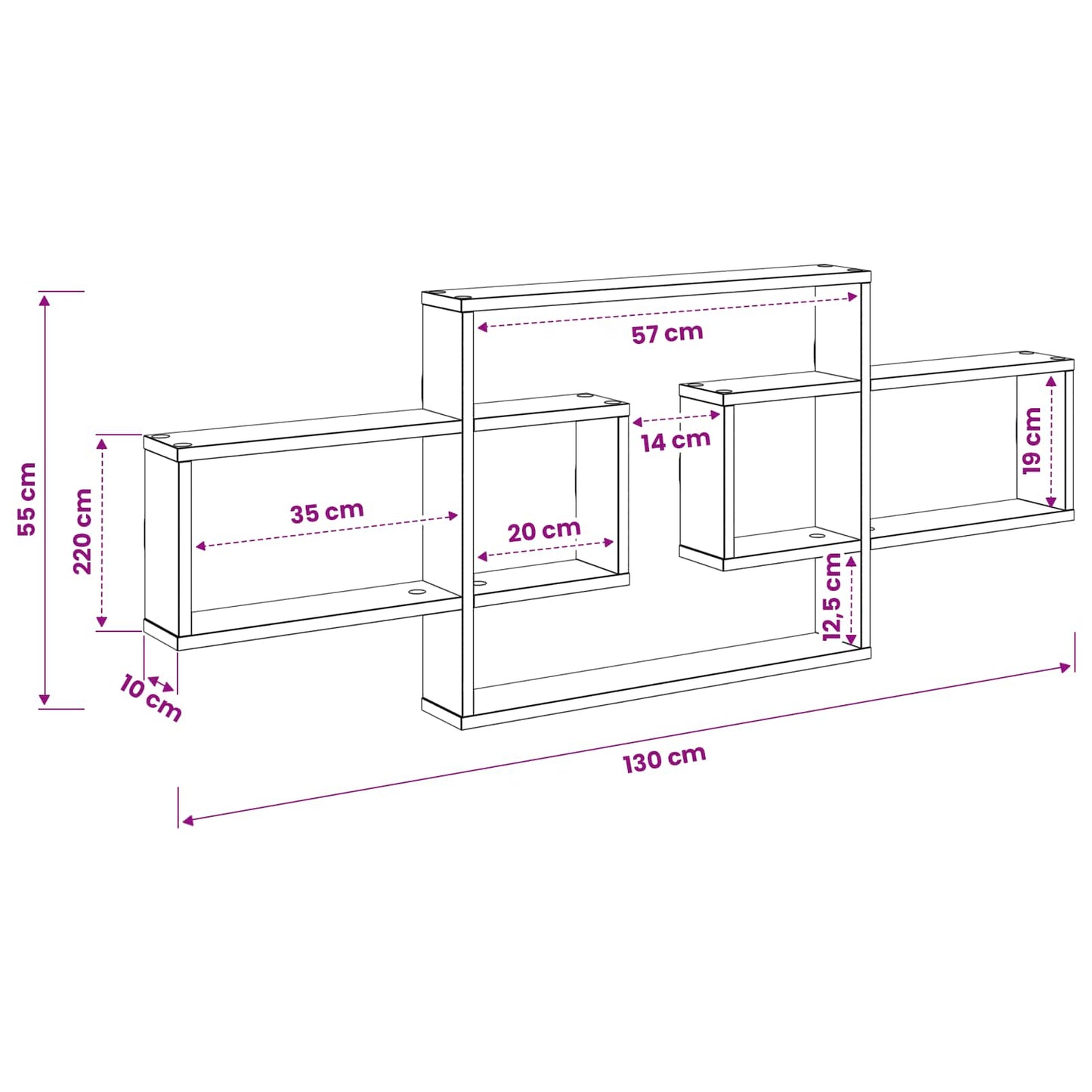 Wandplank Gerookt eiken 130 x 10 x 50 cm Bewerkt hout