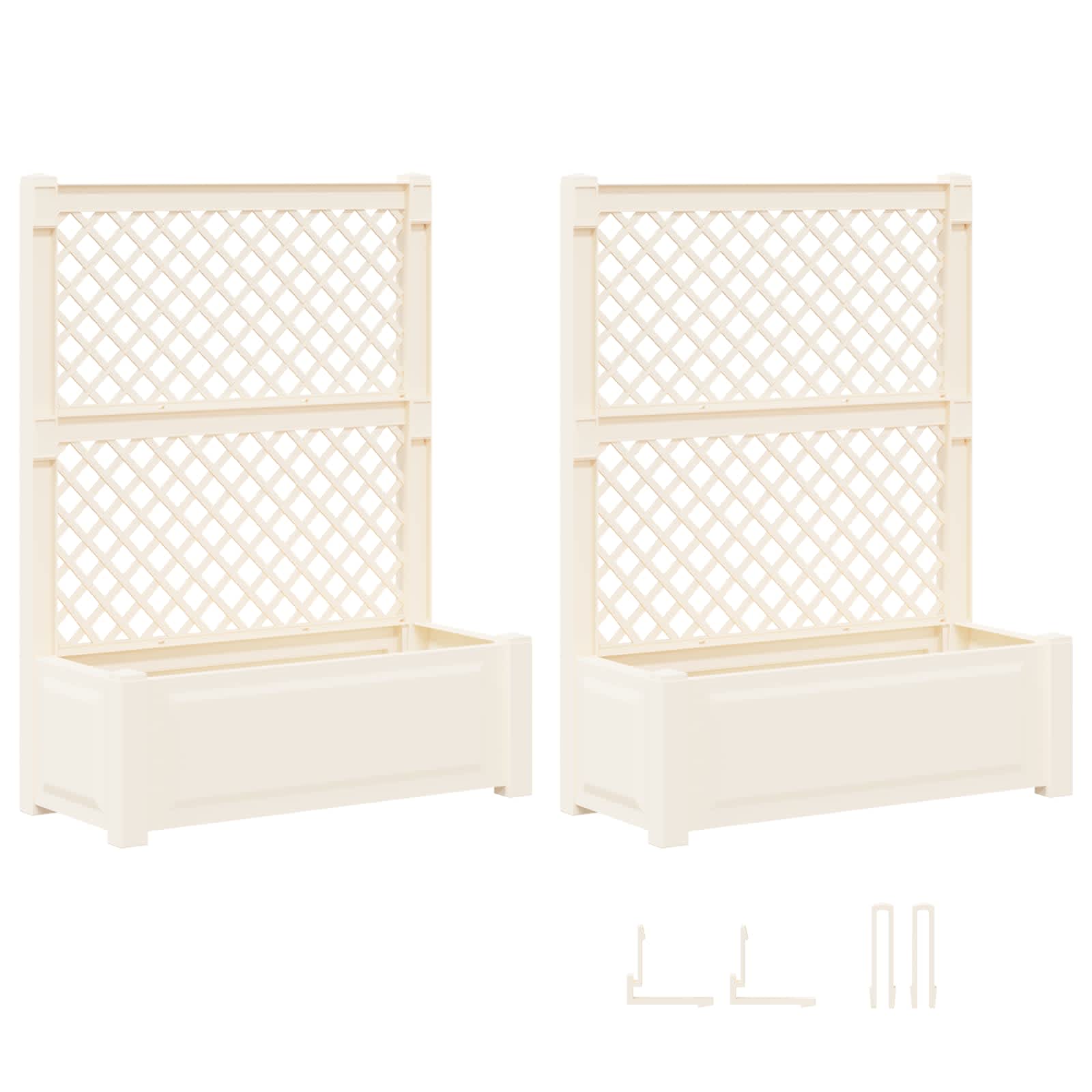 Grote plantenbak met trellis 2 pcs Wit 143 x 143 x 133,5 cm PP is nu te koop bij PeponiXL, paradijselijk wonen!