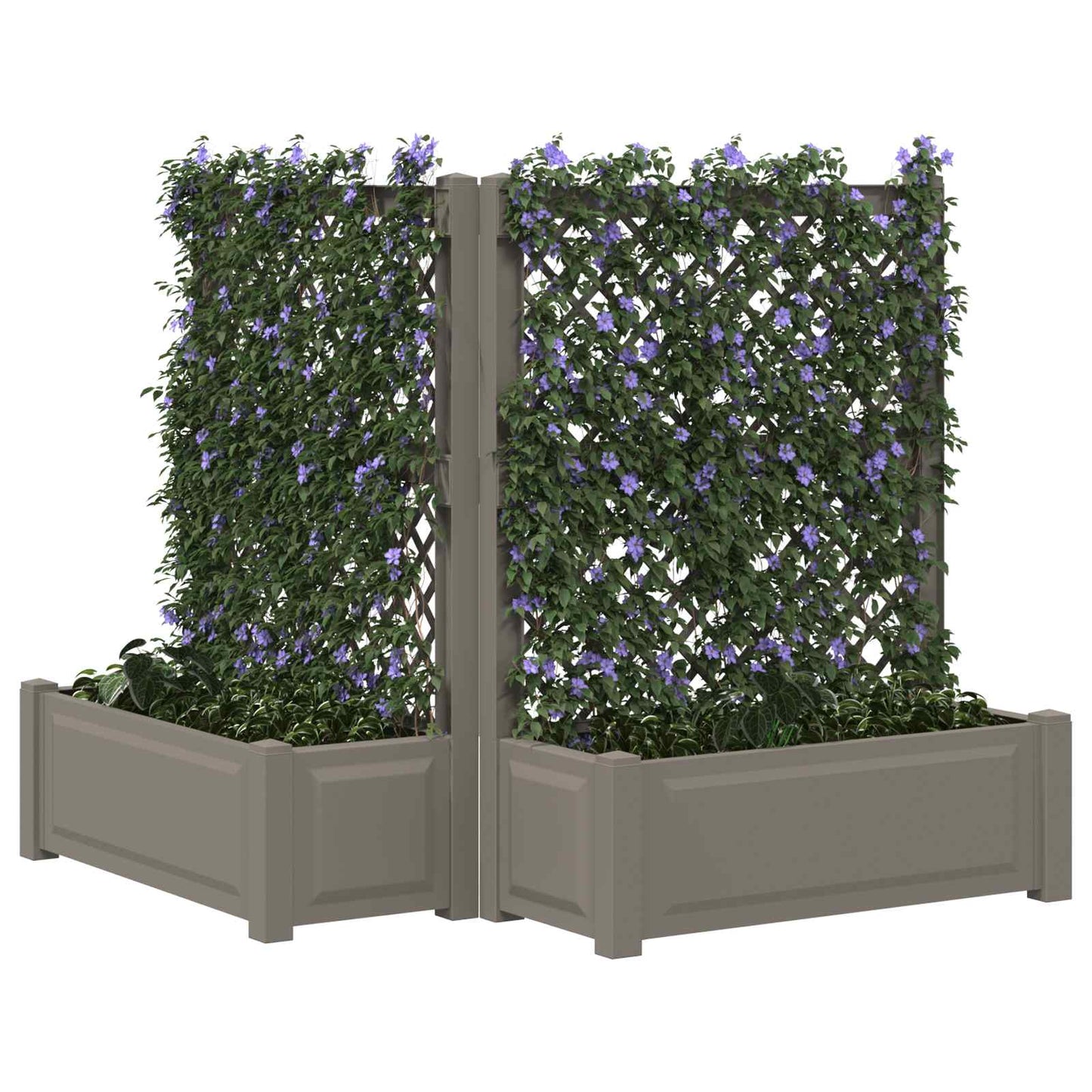 Grote plantenbak met trellis 2 pcs Grijs 143 x 143 x 133,5 cm is nu te koop bij PeponiXL, paradijselijk wonen!