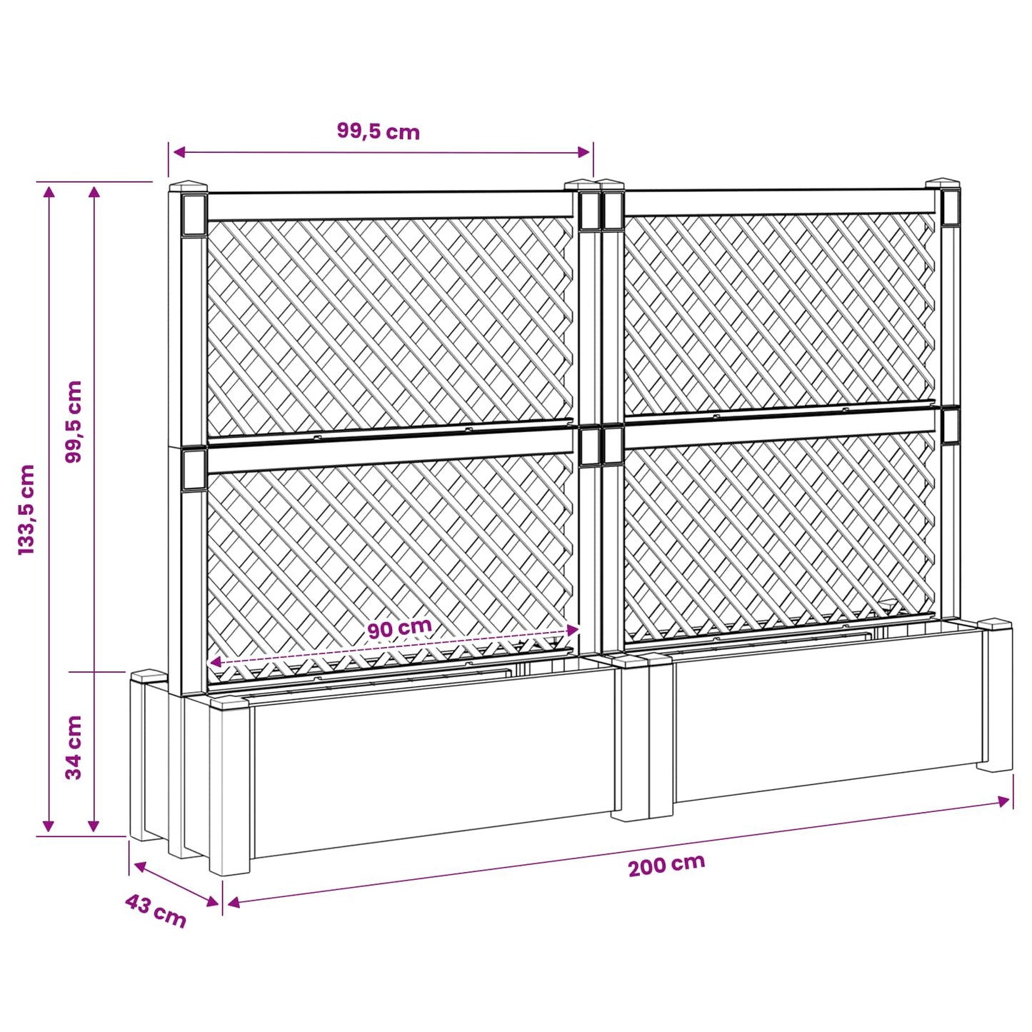 Grote planter met trellis 2 pcs Grijs 200 x 43 x 133,5 cm PP is nu te koop bij PeponiXL, paradijselijk wonen!