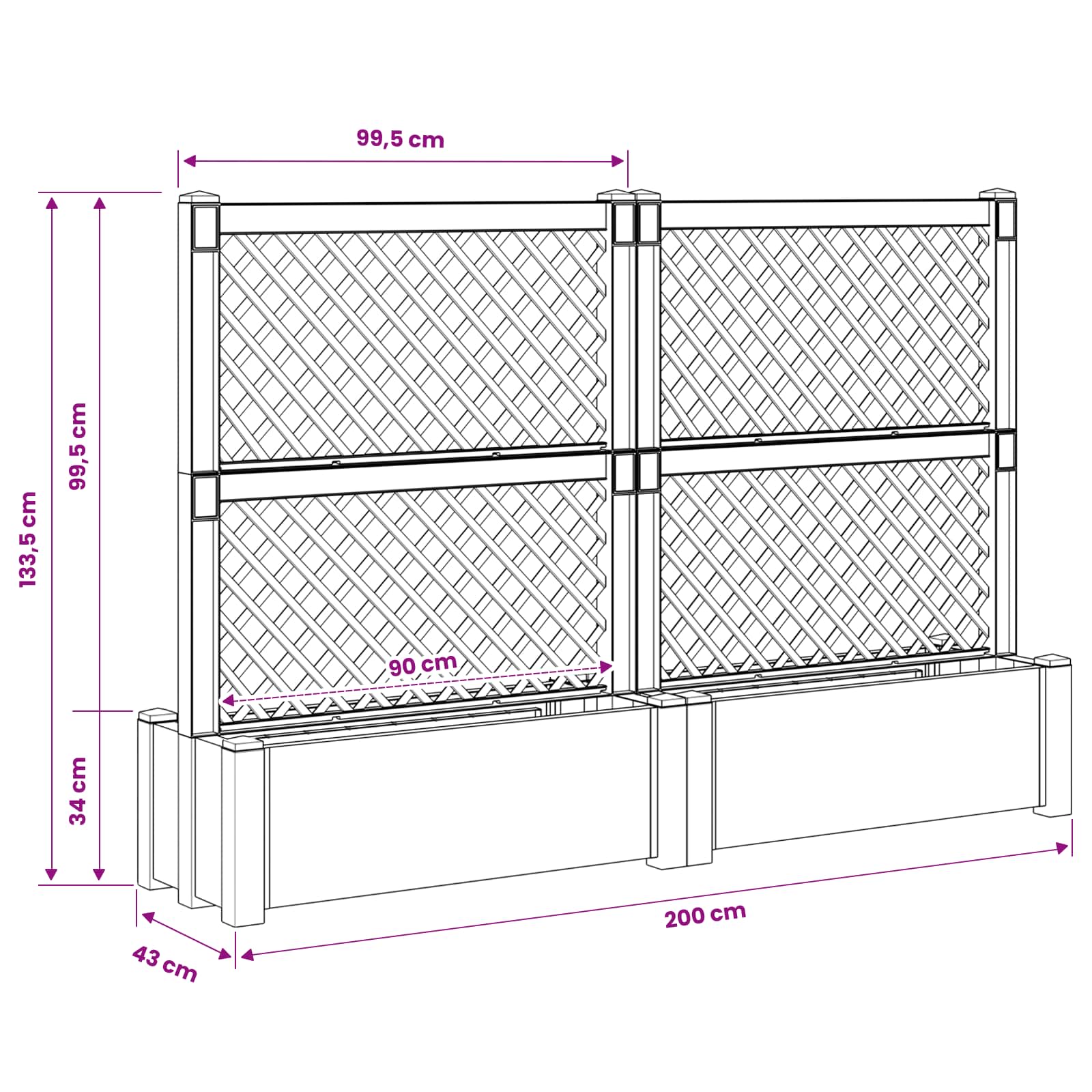 Grote planter met trellis 2 pcs Grijs 200 x 43 x 133,5 cm PP is nu te koop bij PeponiXL, paradijselijk wonen!
